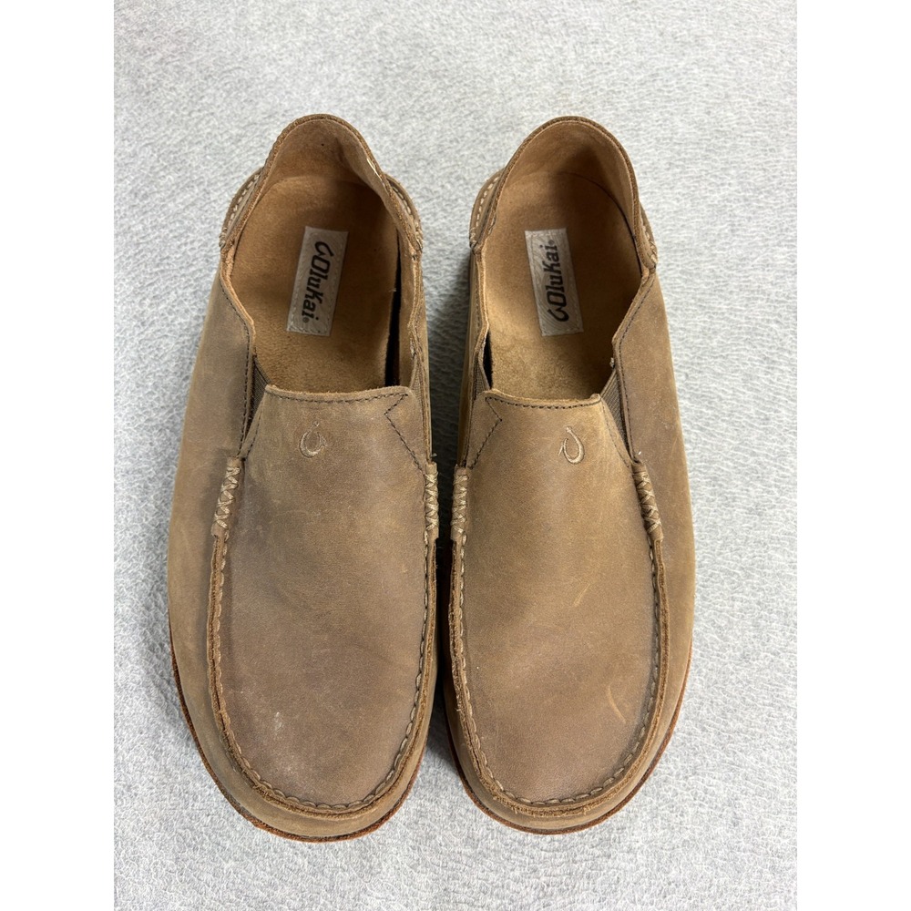 OluKai Moloa Brown Nubuck Leather Slip-On Loafers Moc Toe (Men's Size 11)